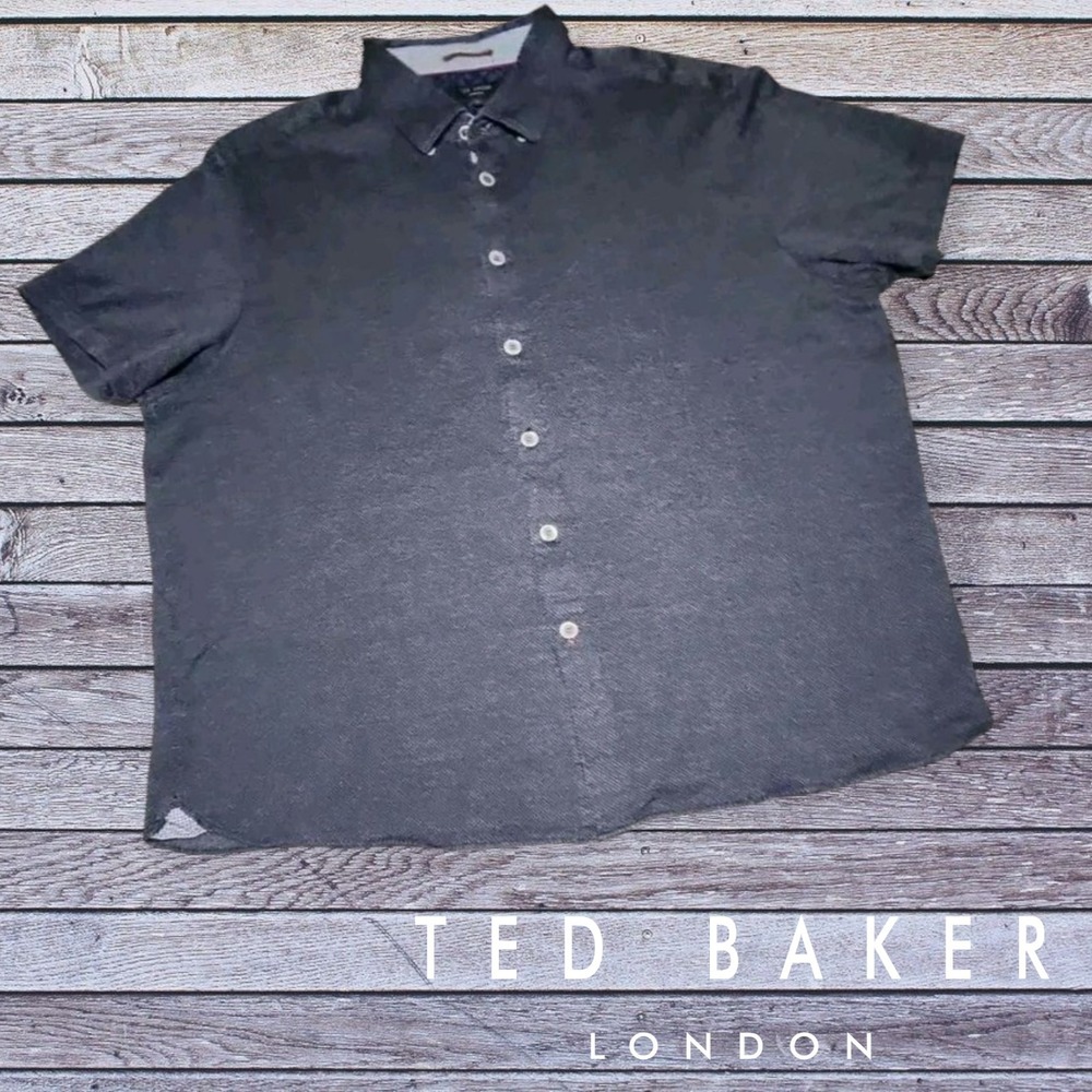 Ted Baker Men's Waterco Pique Slim Fit Short Sleeve Shirt Black 7 US 3XL *READ